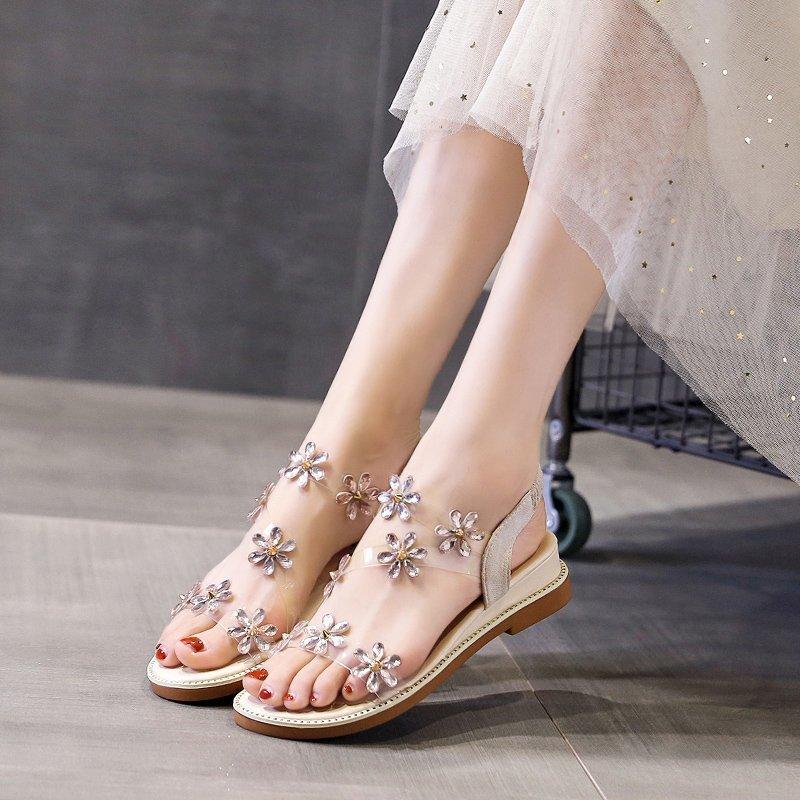 Women's transparent straps flower sandals boho beach sandals