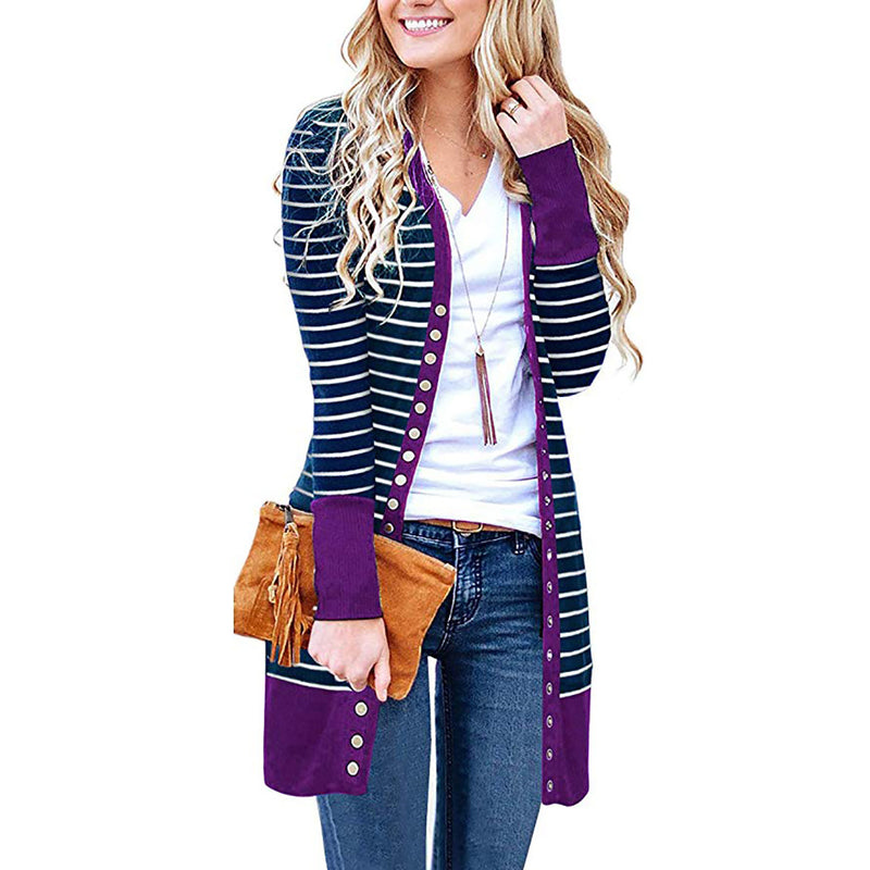 Women's long sleeve snap button knit cardigan solid color cardigan