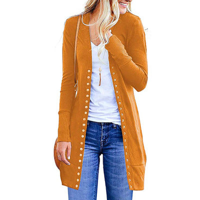 Women's long sleeve snap button knit cardigan solid color cardigan