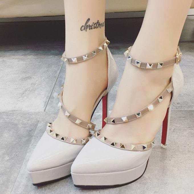 Women's sexy studded platform ankle strap high heels sandals