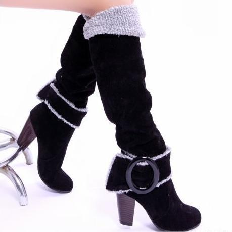Women's suede fold down cuff knee high boots