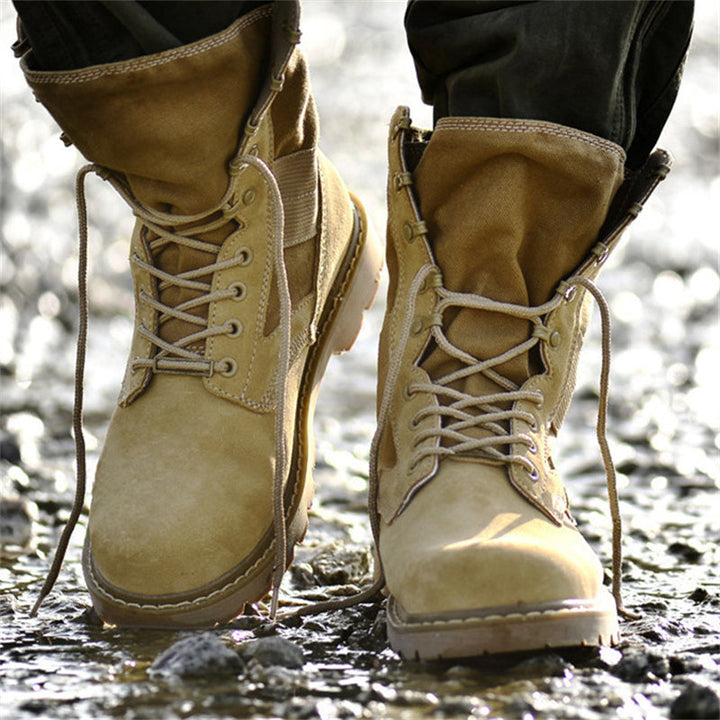Men's khaki tactical boots high cut military combat boots