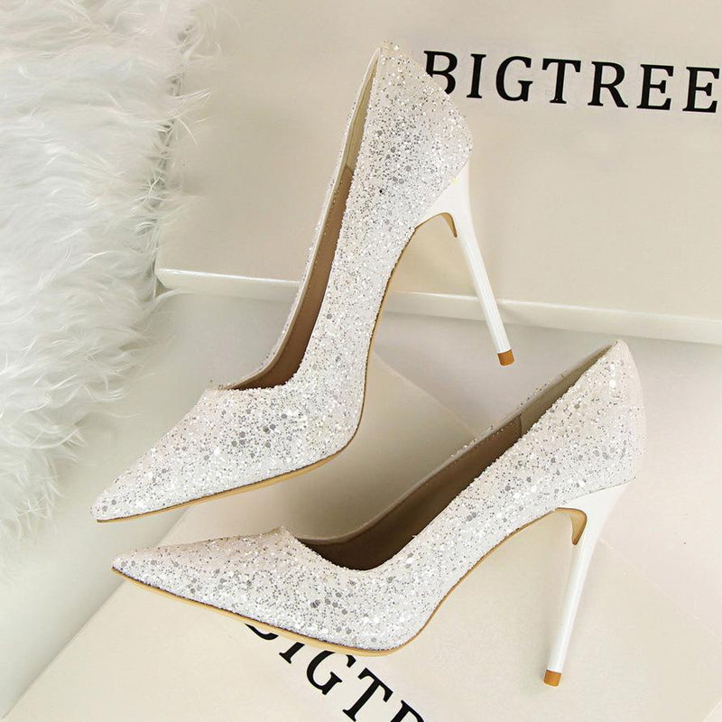 Women's rhinestone wedding high heels closed pointed toe stiletto heels