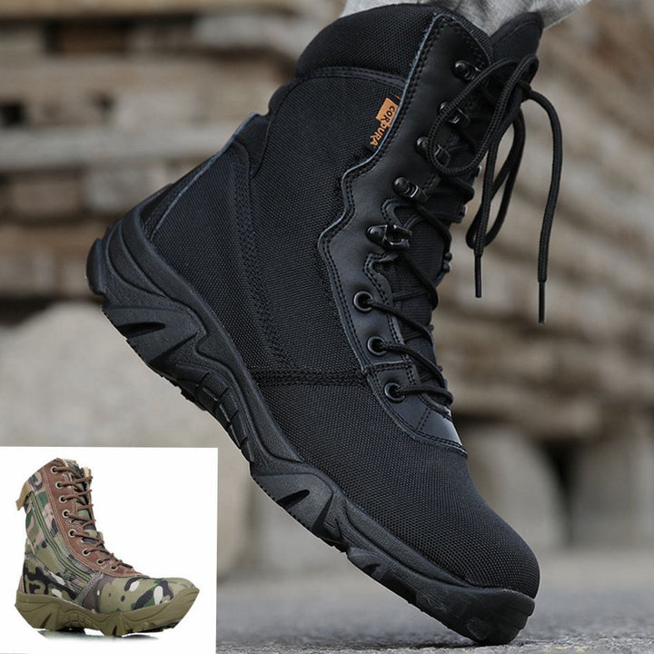 Men's camo tactical boots with side zipper Outdoors hiking boots high cut