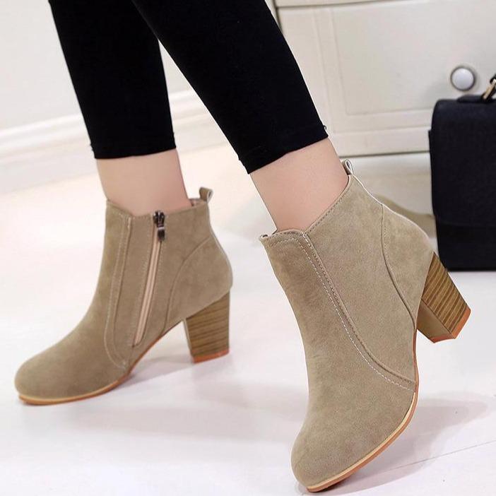 Women's faux suede stacked block heel ankle boots
