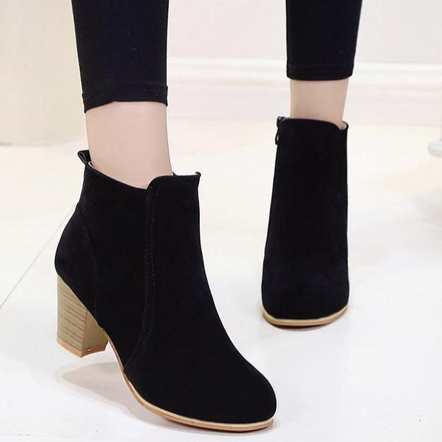 Women's faux suede stacked block heel ankle boots