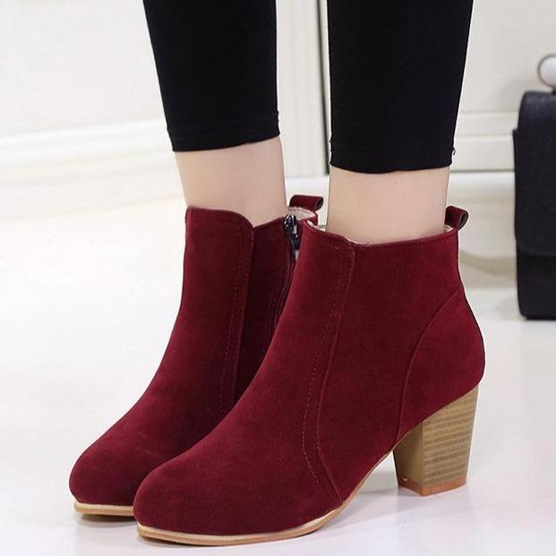 Women's faux suede stacked block heel ankle boots