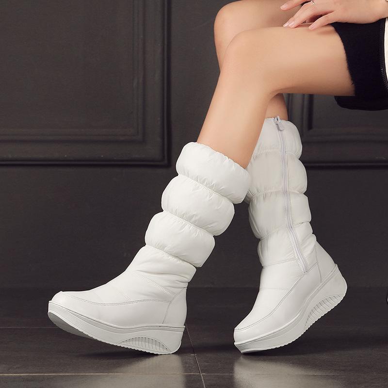 Mid calf down boots for women wedge heel warm winter boots