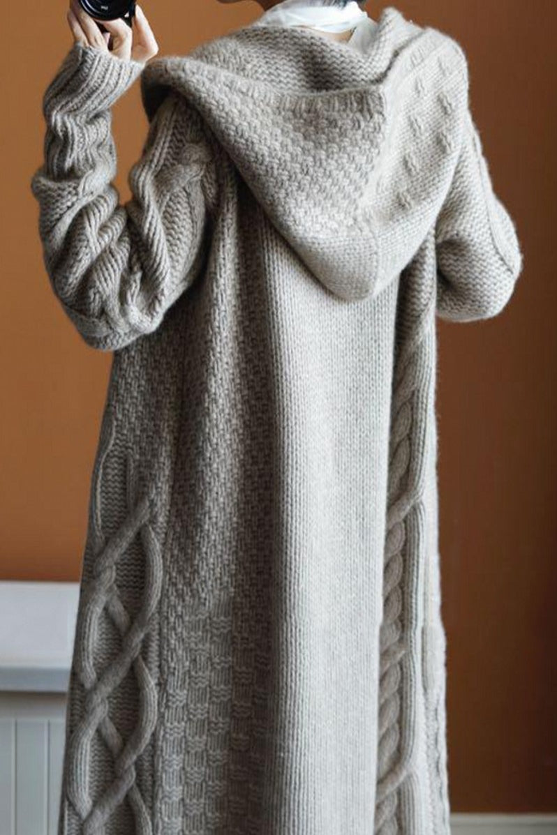 Women's cable knit hooded chunky cardigan open front long cardigan sweater