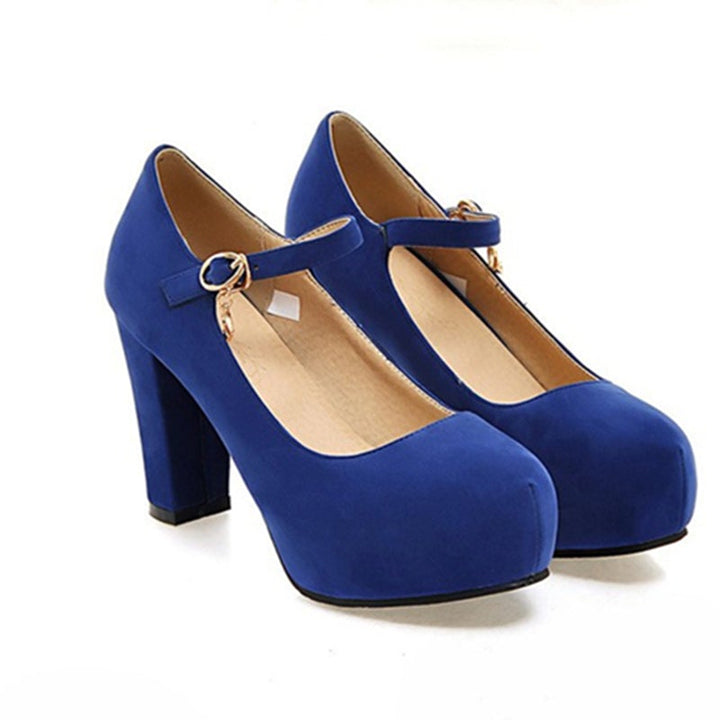 Faux suede ankle strap chunky high heel pumps wedding dress heels