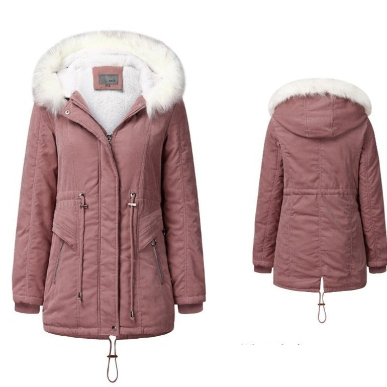 Women's fur collar hooded cotton coat winter warm parka