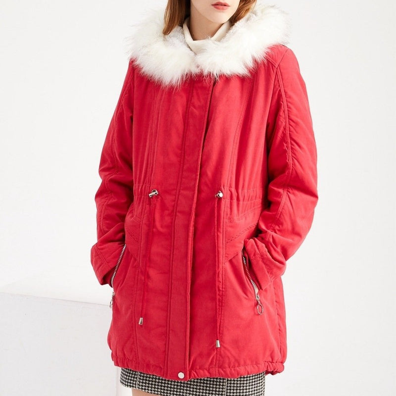 Women's fur collar hooded cotton coat winter warm parka
