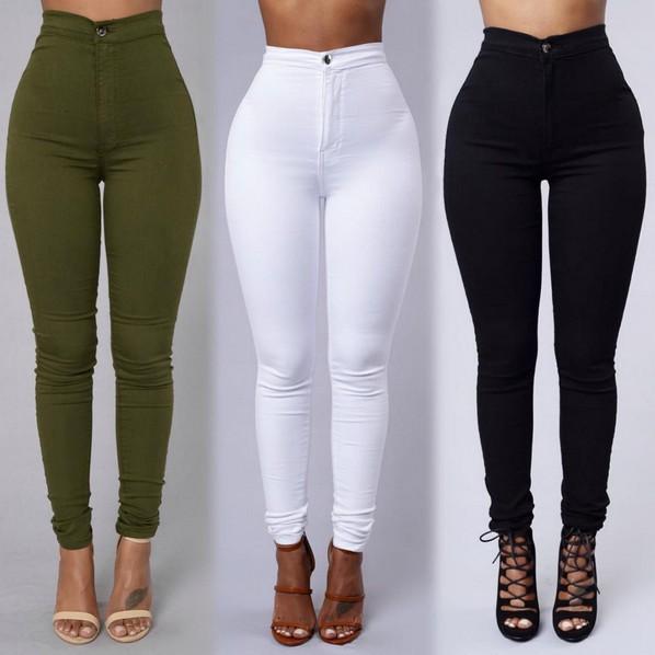 Women's high waist stretch skinny jeans pants candy color