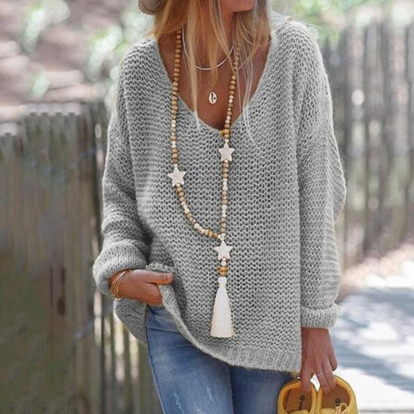 Fall/winter v neck loose fit oversized long sleeves sweater knit jumper