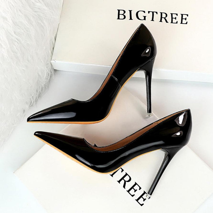 Women's PU patent leather high heels pointed closed toe stiletto heels