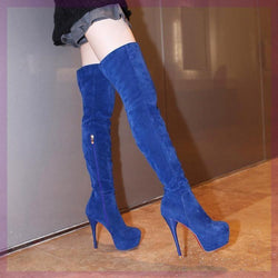 Women's faux suede sexy stiletto high heels thigh high boots