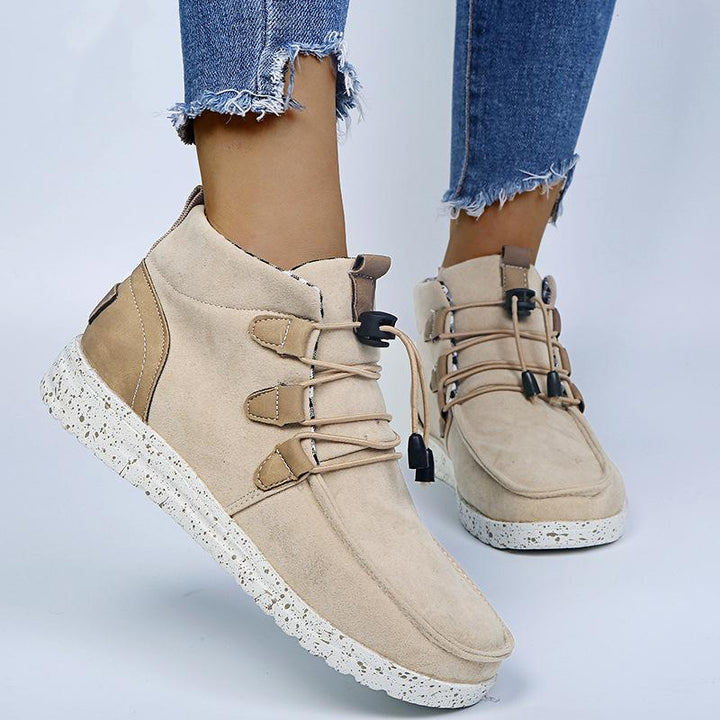 Women elasitc band slip on low heel sneakers booties