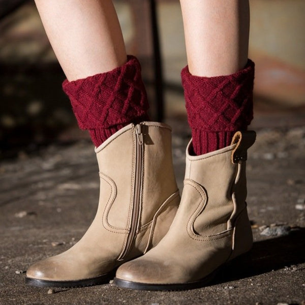 Women's cable knit boots cuff leg warmers | Fold-over short boots socks