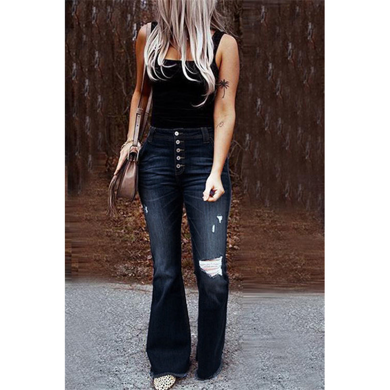 Women's high waisted flare jeans ripped skinny bell bottom jeans