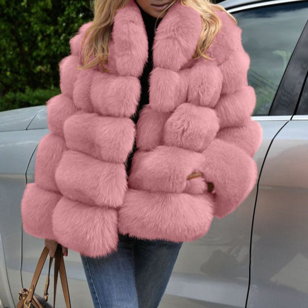 Women's chunky furrry stand collar coat | Winter fluffy coat warm coat