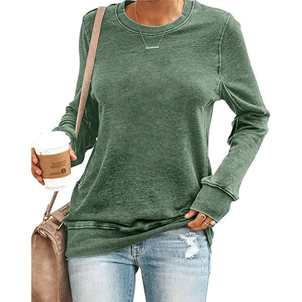 Women's solid color tunic t-shirts long sleeves crewneck pullovers tops