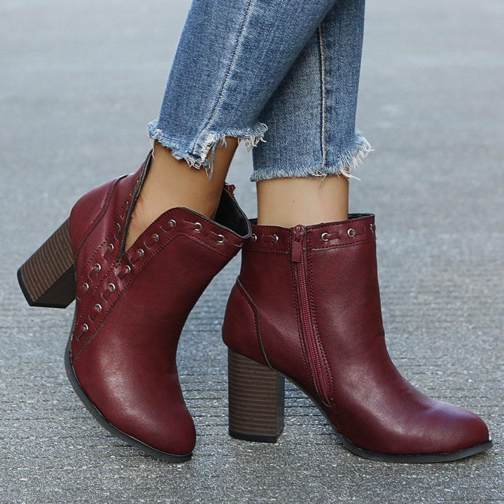 Women's chunky high heel ankle booties with side zipper
