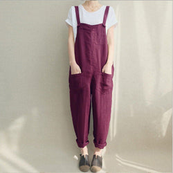Women's summer long casual loose bib pants overalls baggy rompers jumpsuits with pockets