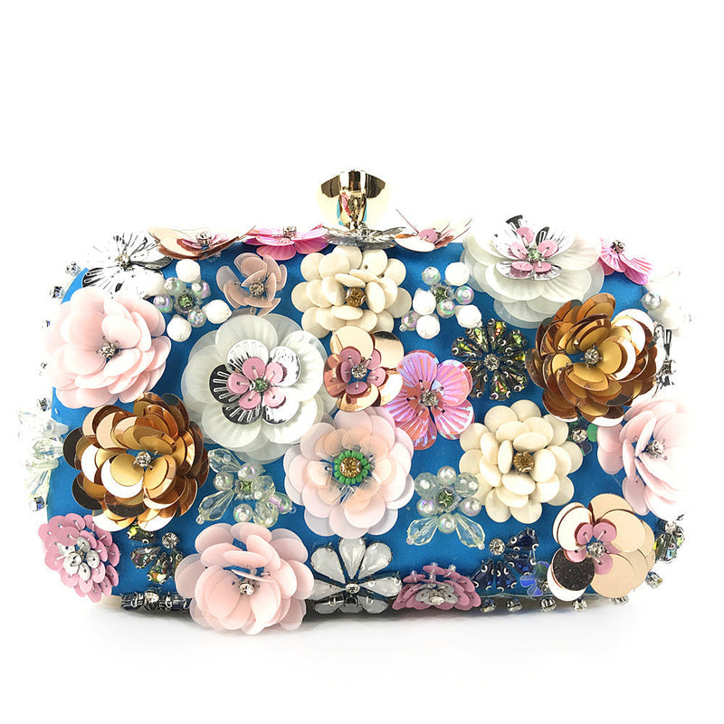 Lady's colorful floral clutch wedding bridal handbag Prom party evening bag wristlet handbag with strap