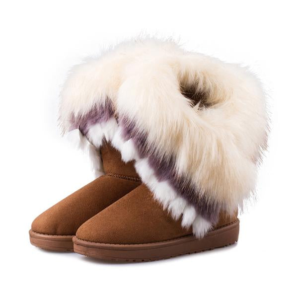 Winter Warm Fur Boots Artificial Fur Tassels Mid-Calf Boots for Women - fashionshoeshouse