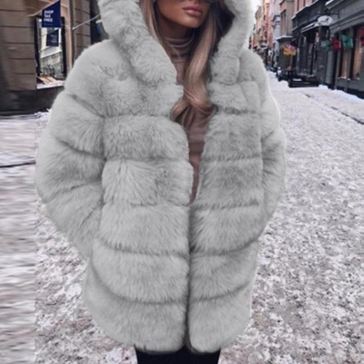 Women bubble fluffy coat 8 colors | faux fur hooded mid-long open front chunky coat