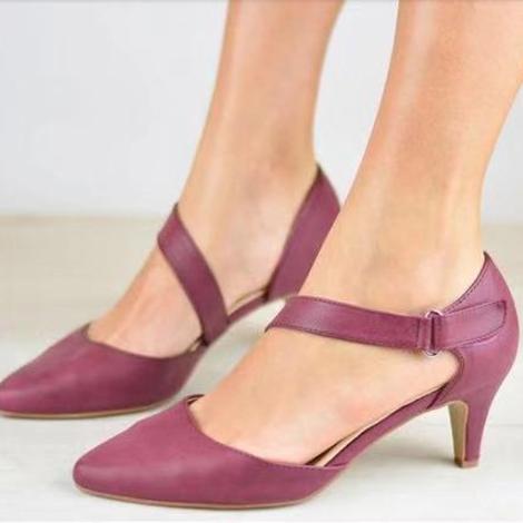 Women's pointed closed toe medium kitten heel ankle strap sandals