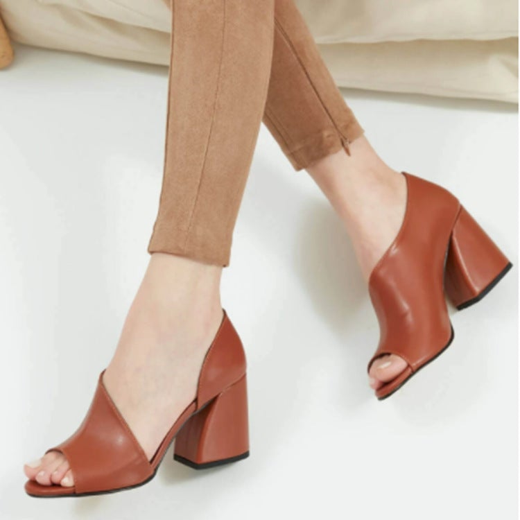 Women's vintage peep toe block heels sandals | Side cutout summer sandals