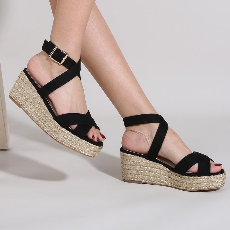 Women's criss espadrille platform sandals peep toe ankle buckle strap sandals