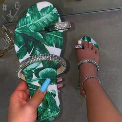 Women's rhinestone ring toe tropical slide sandals