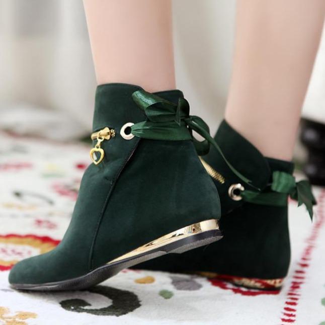 Sweet back bow lace-up ankle booties for women