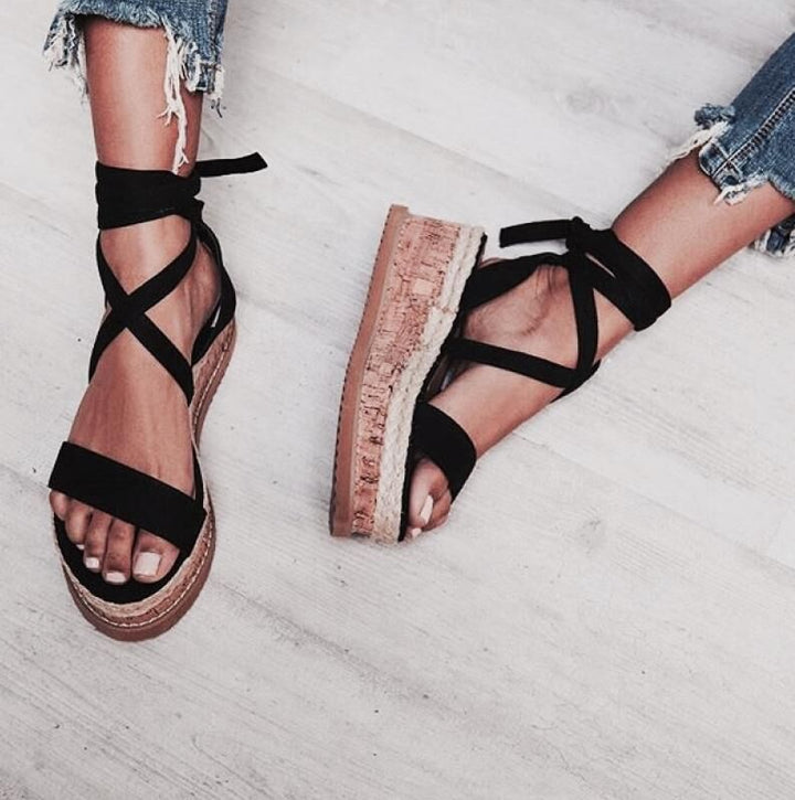 Women's chunky platform ankle tie-up sandals