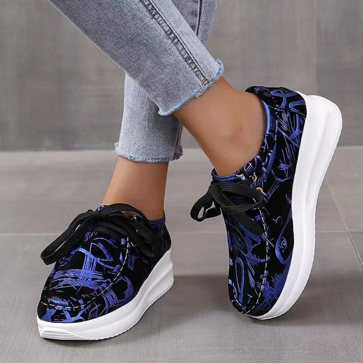 Women's printed chunky platform sneakers comfort lace-up sneakers