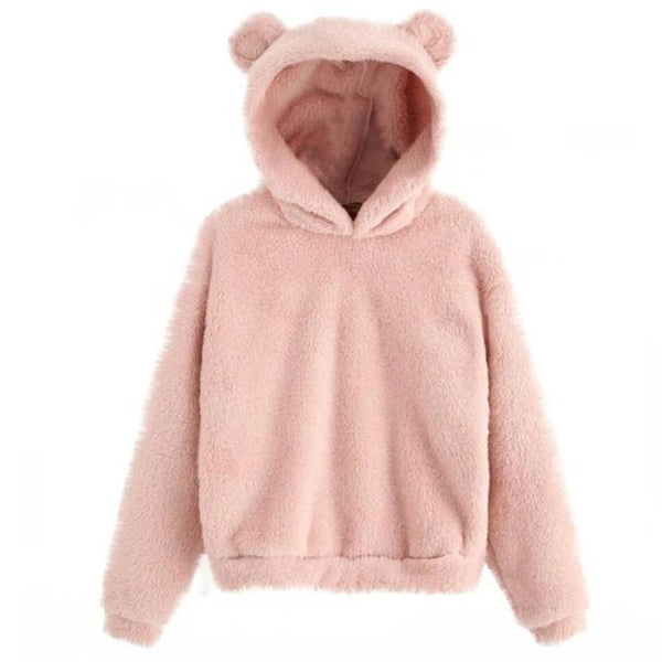 Women's cute bear ear hoodie sherpa warm hoodies