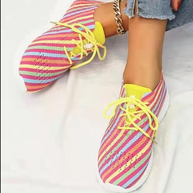 Women's flyknit stretchy spring summer sneakers Lace-up tennis sport shoes