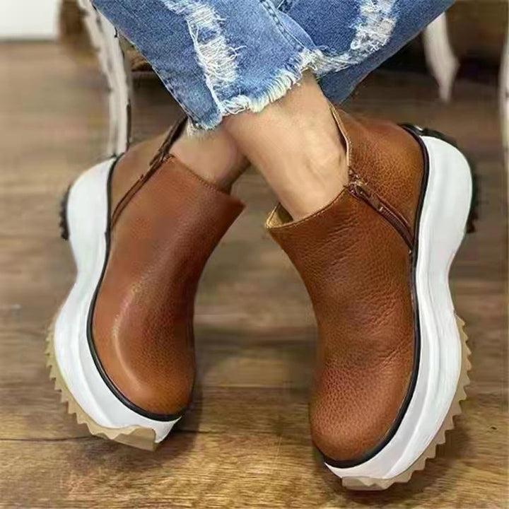 Chunky platform slip on shoes round toe ankle booties