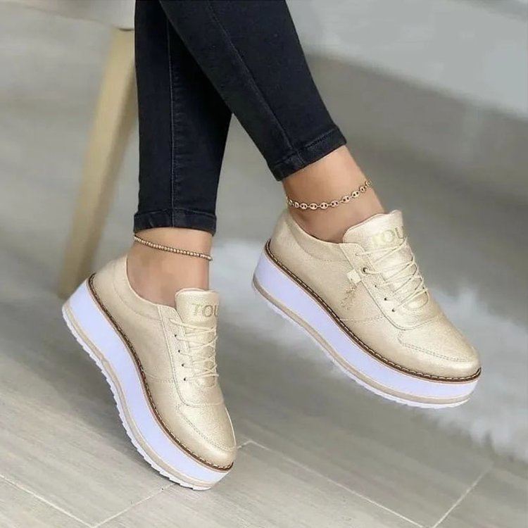 Chunky platform round toe lace-up casual shoes for women