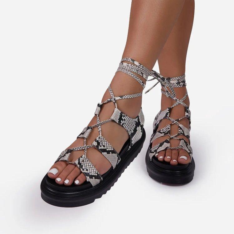 Women's snakeskin peep toe platform gladiator sandals