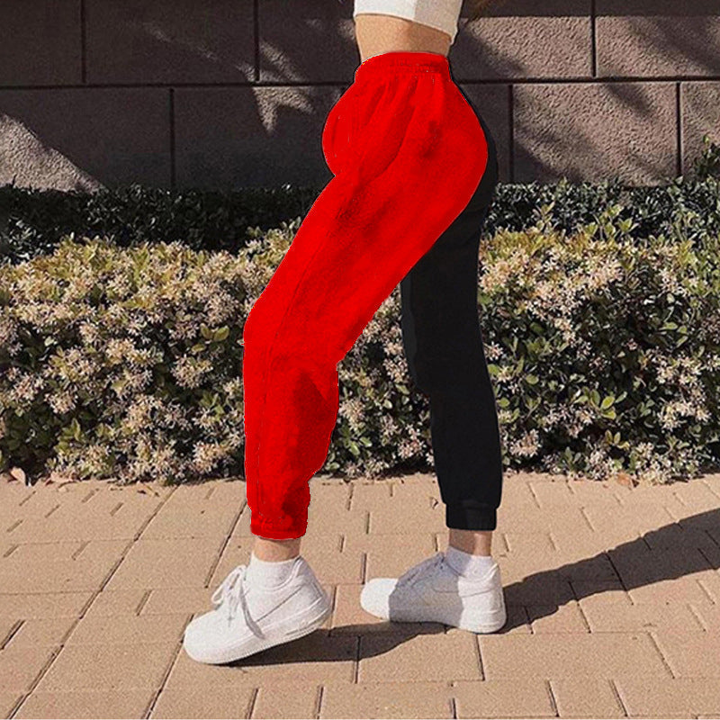 Women's 2 tones color block sweatpants | Baggy track pants with pockets