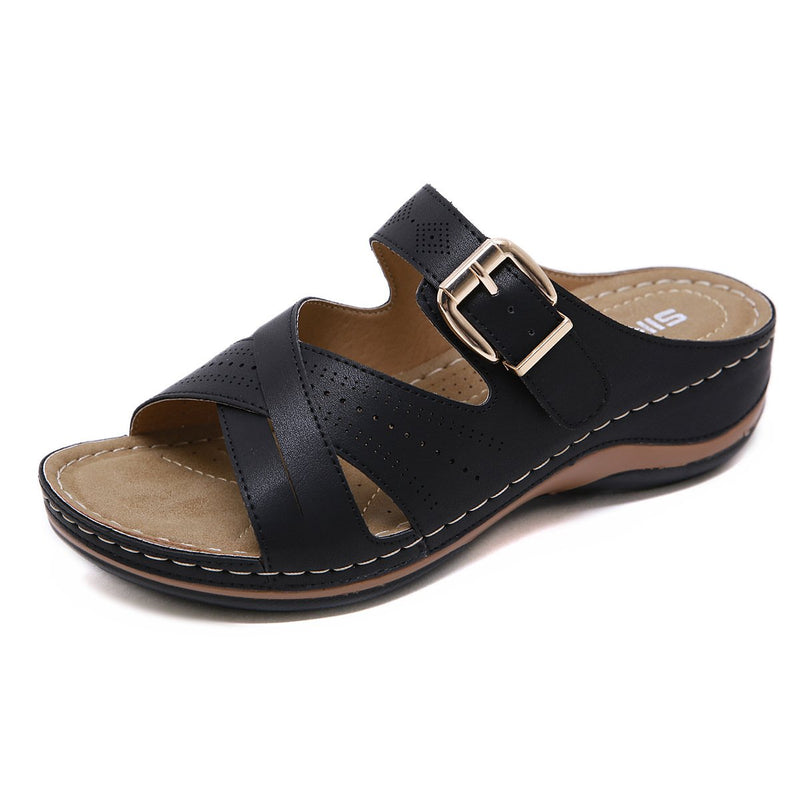 Women's peep toe orthotic arch support slide sandals