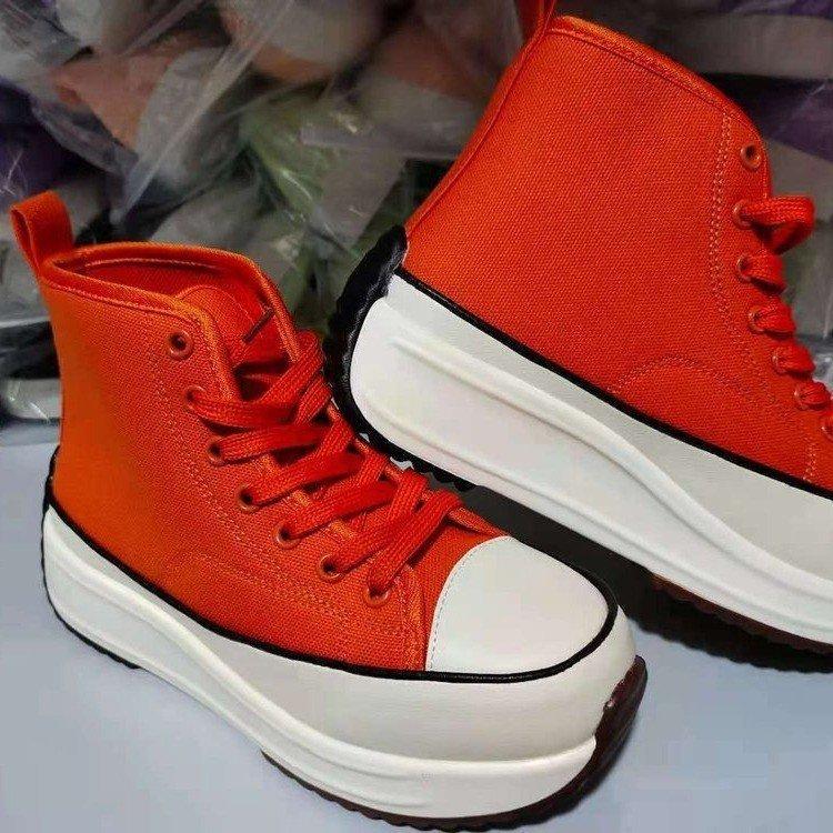 Women's chunky platform lace-up canvas sneakers shoes