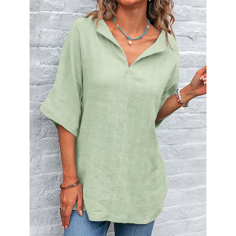 Women's summer longline 3/4 sleeves blouse vintage plain loose fit shirts