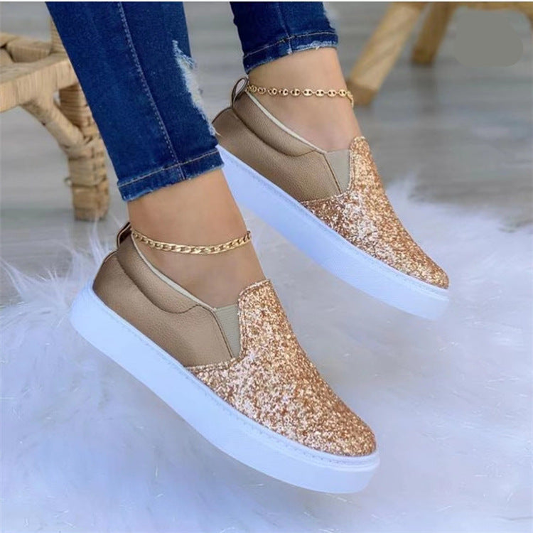 Sequins bling slip on canvas shoes for women
