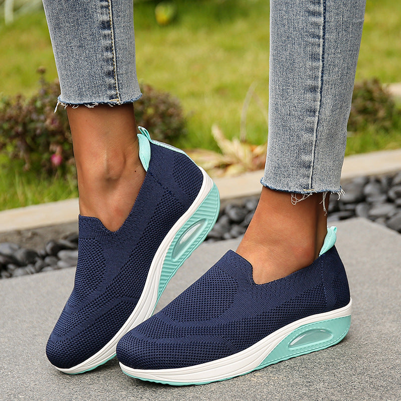 Women's flyknit chunky platform slip on sneakers sports shoes