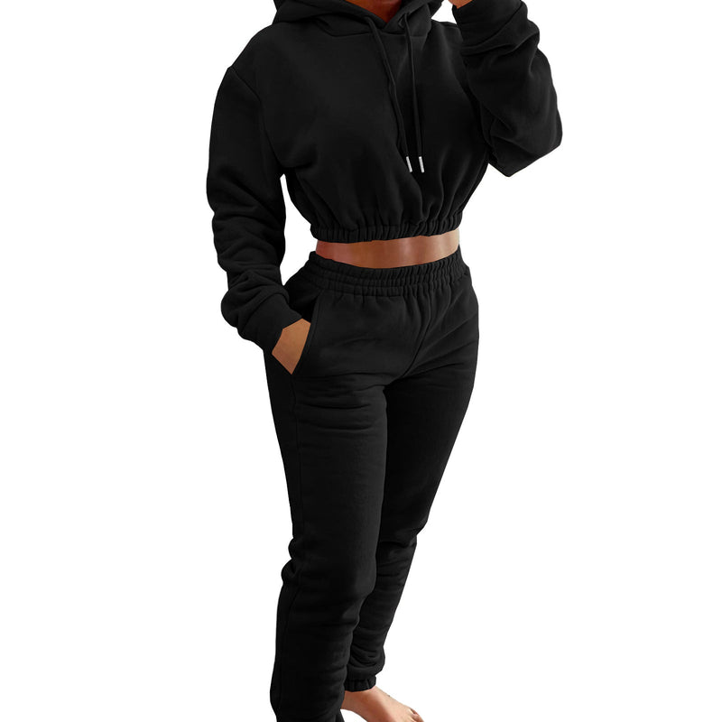 Women's cropped hooded & sweatpants 2 pieces sets