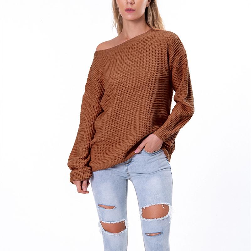 Women off shoulder solid long sleeves sweater